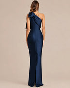 One-Shoulder Bow Satin Mermaid Evening Gown | Oyese