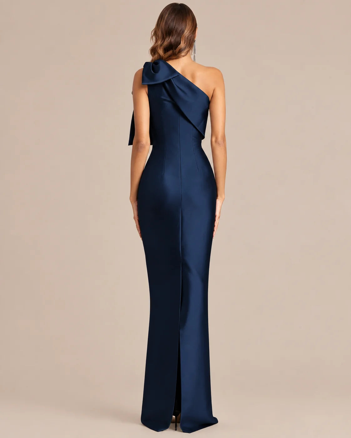 One-Shoulder Bow Satin Mermaid Evening Gown | Oyese