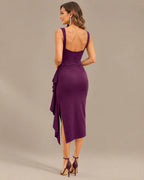 Sweetheart Bustier Ruched Side Ruffle Slit Midi Dress | Oyese