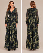 Floral V-Neck Puff Sleeve Smocked Maxi Dress | Oyese