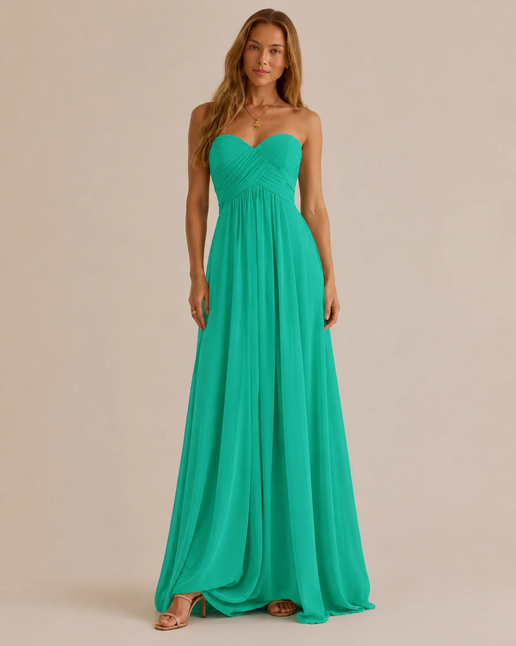 Strapless Sweetheart Chiffon A-Line Maxi Dress – Bridesmaid Formal Gown | Oyese
