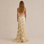V-Neck Sequin Lace-Up Backless Mermaid Gown – Sparkly Prom Dress | Oyese