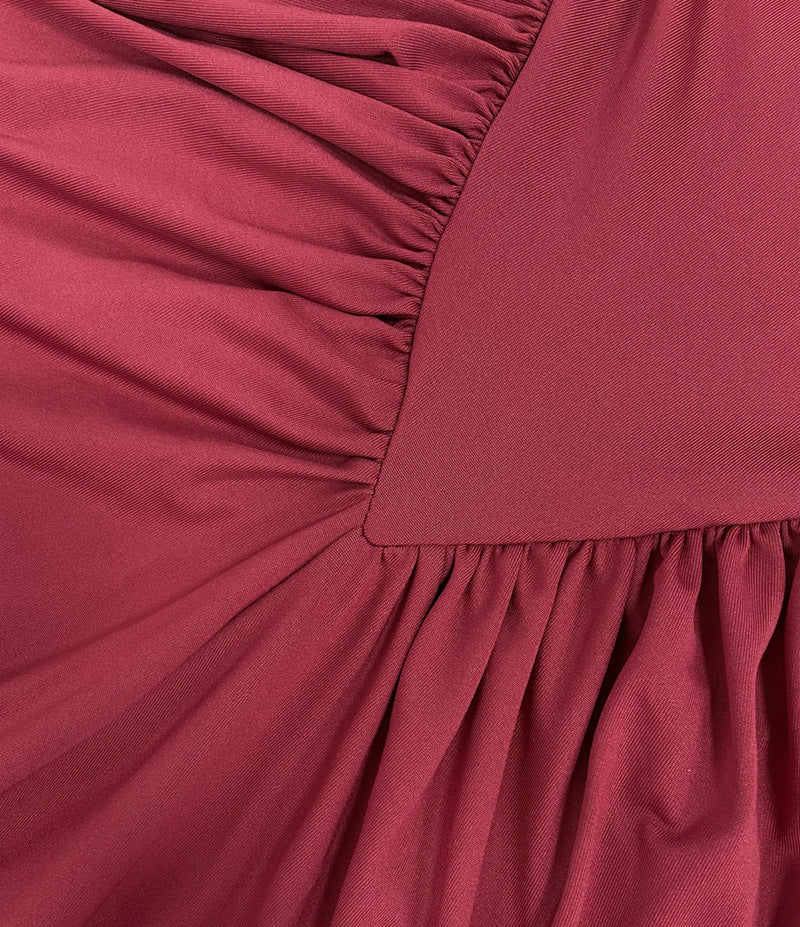 High Neck Long Sleeve Ruched Maxi Dress with Waist Cutouts | Oyese