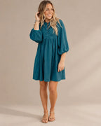 Snap Front Corduroy Puff Sleeve Mini Dress | Oyese