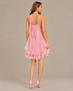 Chiffon Cami Mini Dress with Neck Scarf – Loose Ruffle Hem Party Dress | Oyese