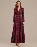 Notched Lapel Plaid Button Front A-Line Maxi Dress | Oyese