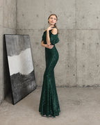 Keyhole Halter Sequin Mermaid Evening Gown | Oyese