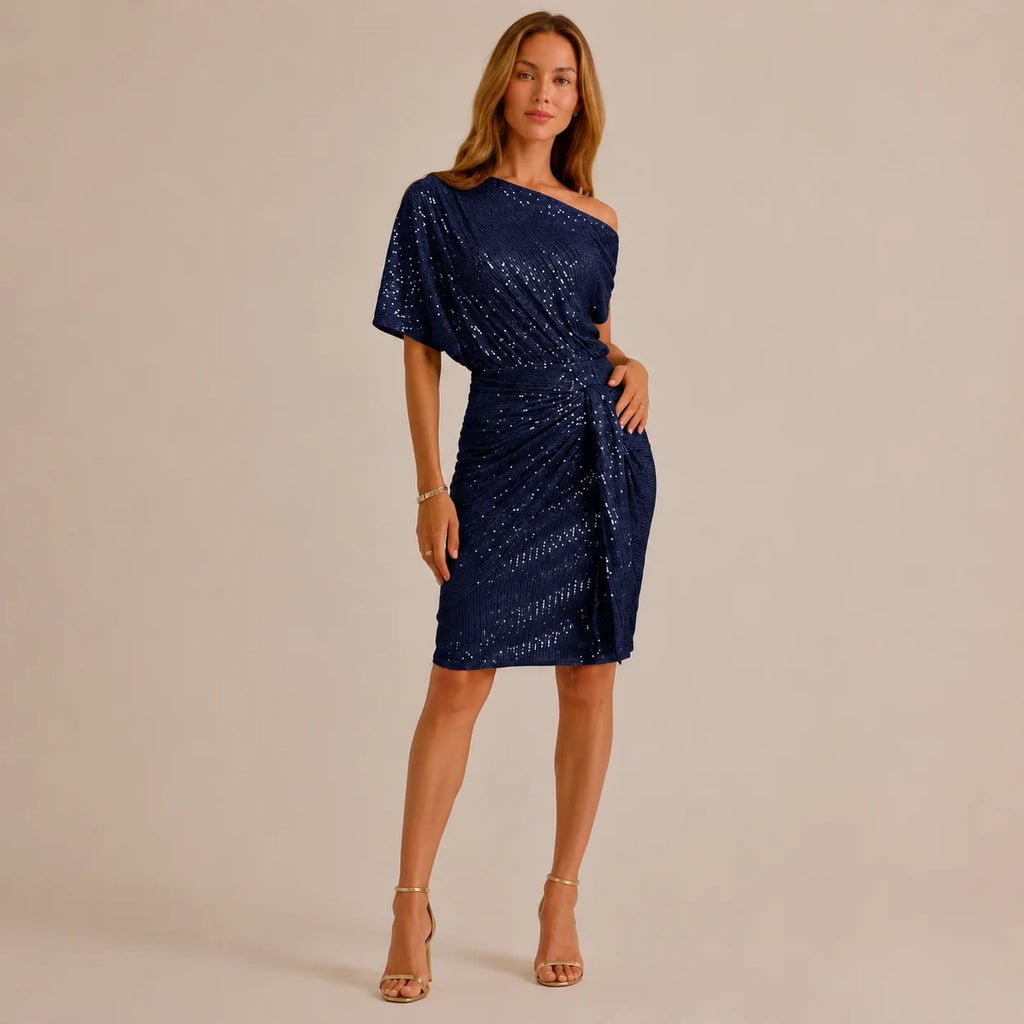 One Shoulder Sequin Ruched Cocktail Dress – Evening Party Glam | Oyese