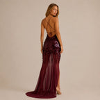 Sequin Backless Mermaid Evening Gown | Oyese