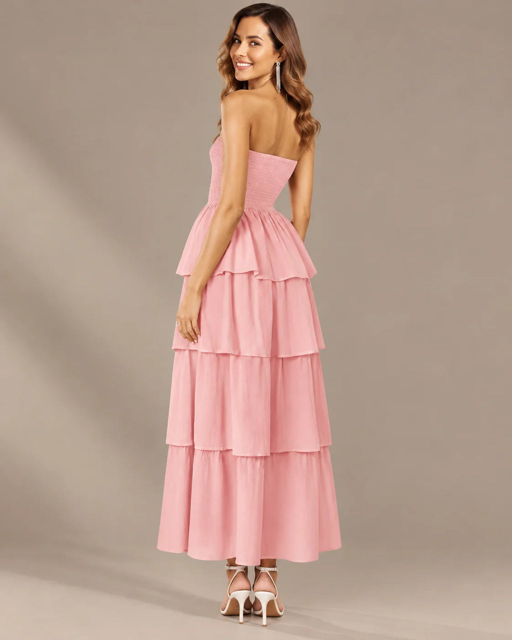 Strapless Smocked Bodice Tiered Maxi Dress | Oyese