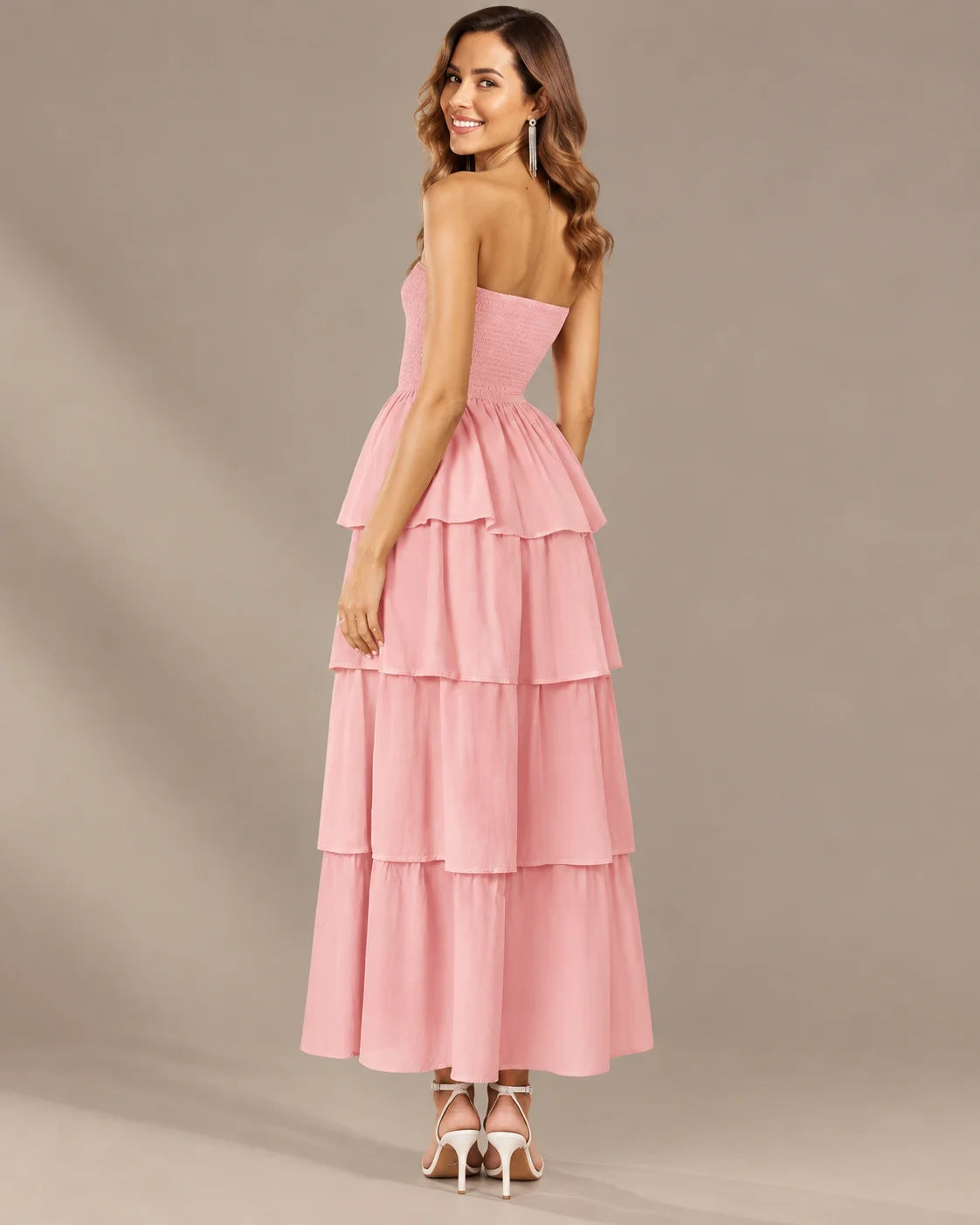 Strapless Smocked Bodice Tiered Maxi Dress | Oyese