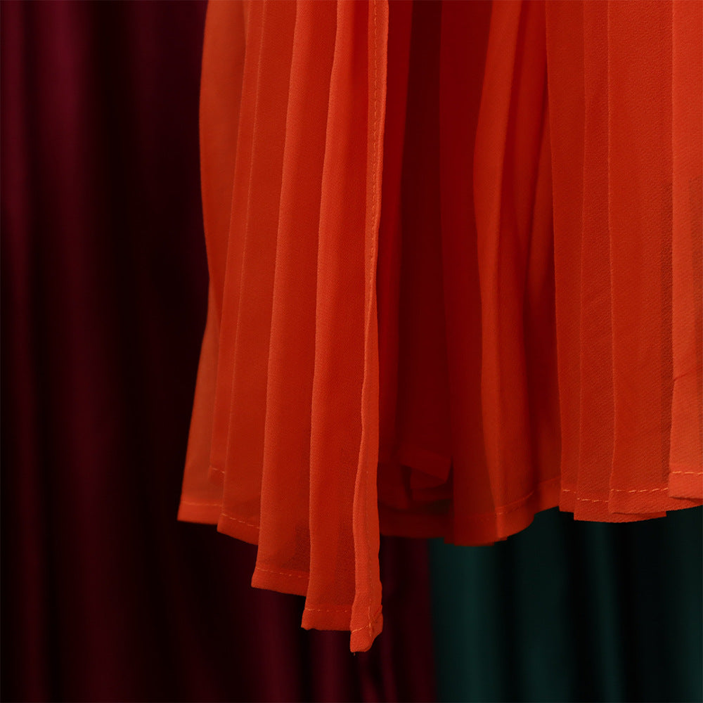 Mock Neck Pleated Chiffon Cape Shift Dress | Oyese
