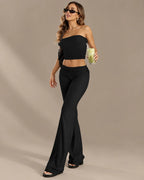 Strapless Top Low-Rise Flare Pants Set | Oyese