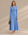Double-Breasted Long Sleeve Fit and Flare Blazer Maxi Dress | Oyese
