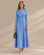 Double-Breasted Long Sleeve Fit and Flare Blazer Maxi Dress | Oyese