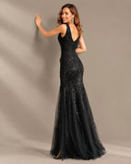 Deep V-Neck Beaded Tulle Mermaid Evening Gown | Oyese