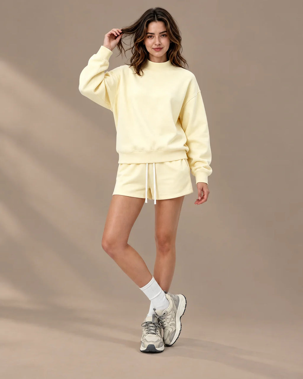 Oversized Mock Neck Fleece-Lined Pullover Sweatshirt | Oyese