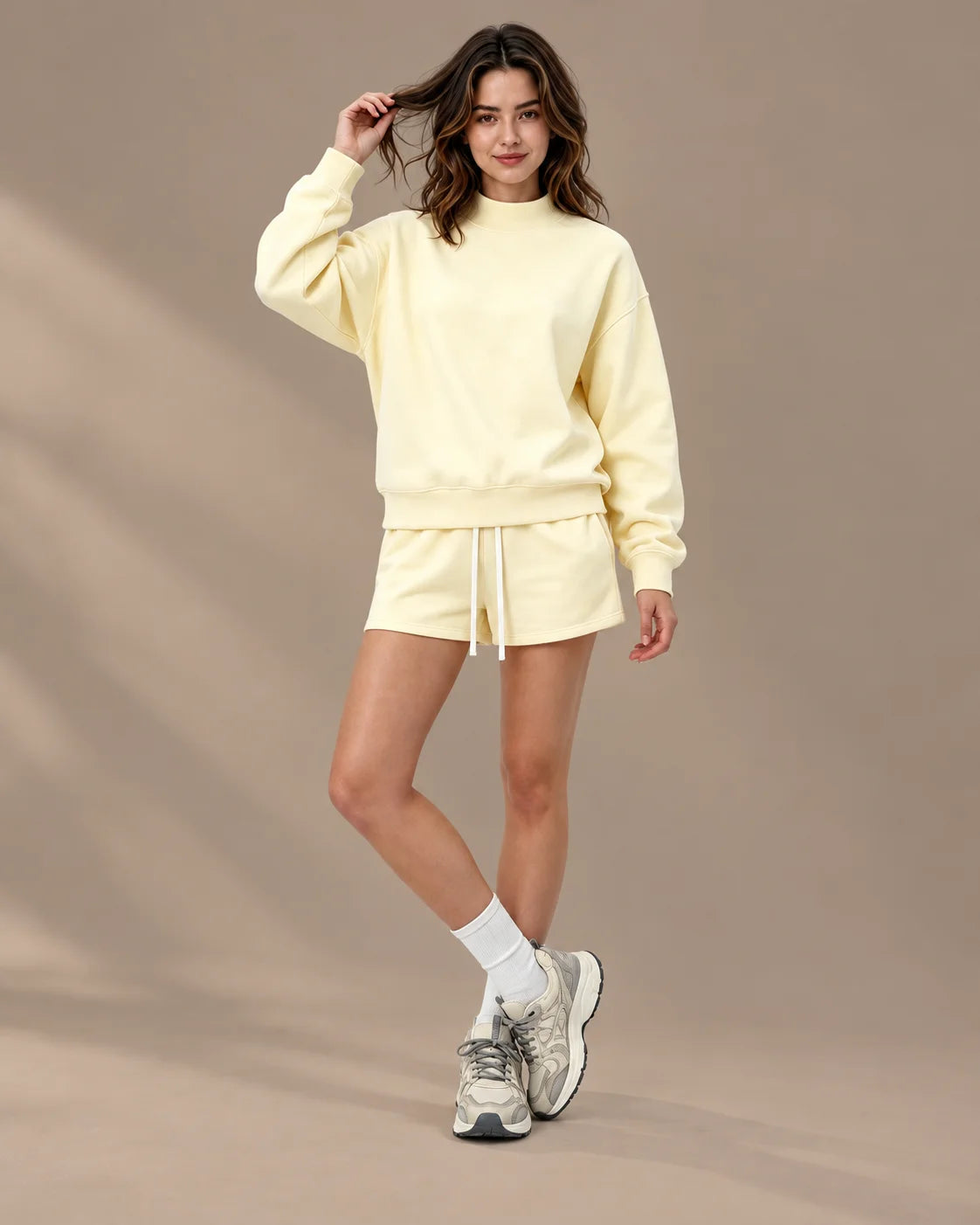 Oversized Mock Neck Fleece-Lined Pullover Sweatshirt | Oyese