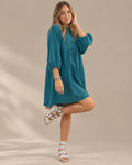 Snap Front Corduroy Puff Sleeve Mini Dress | Oyese