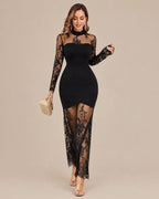 Floral Lace Long Sleeve Glove Fishtail Maxi Dress | Oyese
