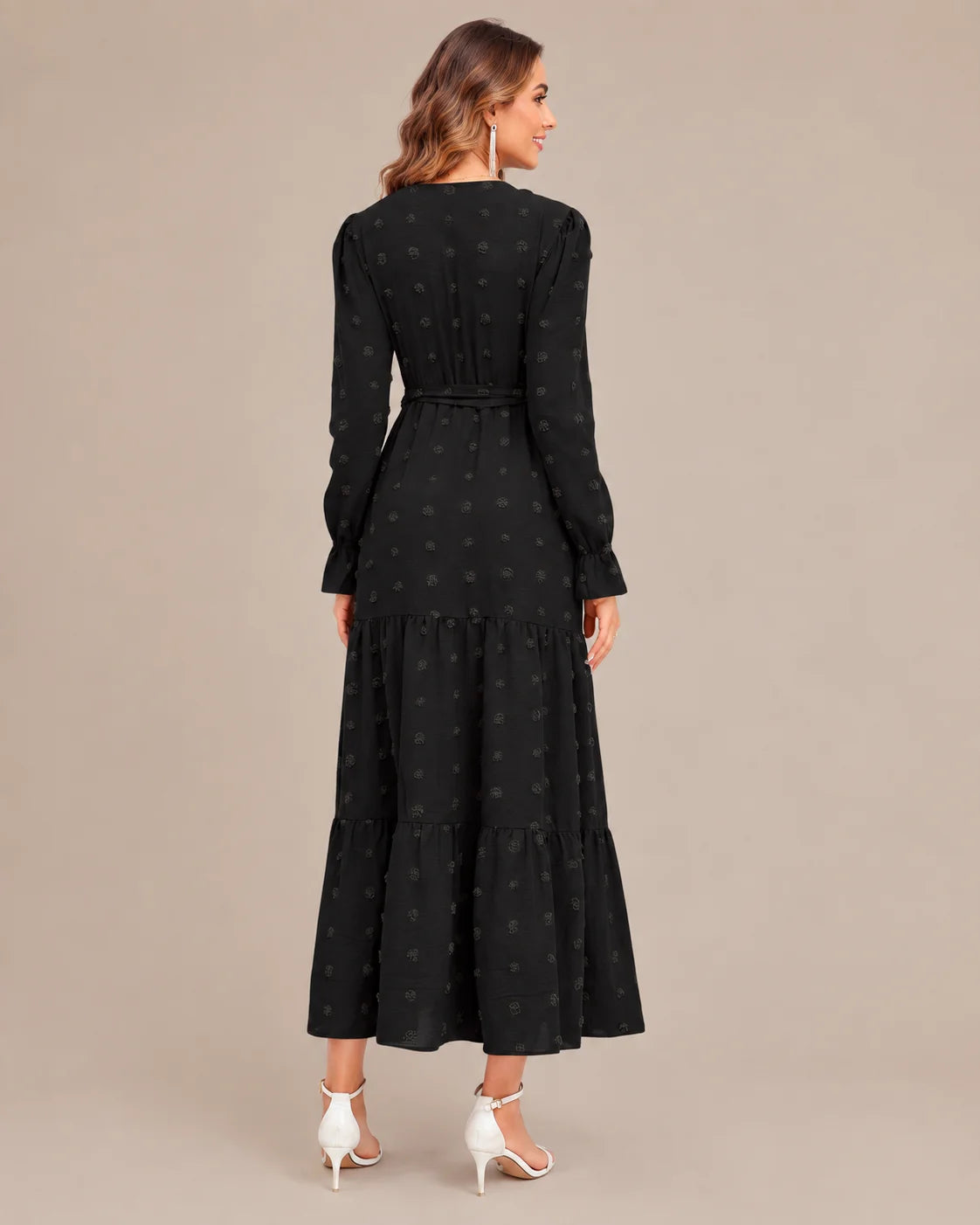 V-Neck Wrap Belted Tiered Swing Maxi Dress | Oyese