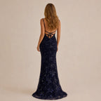 V-Neck Sequin Lace-Up Backless Mermaid Gown – Sparkly Prom Dress | Oyese