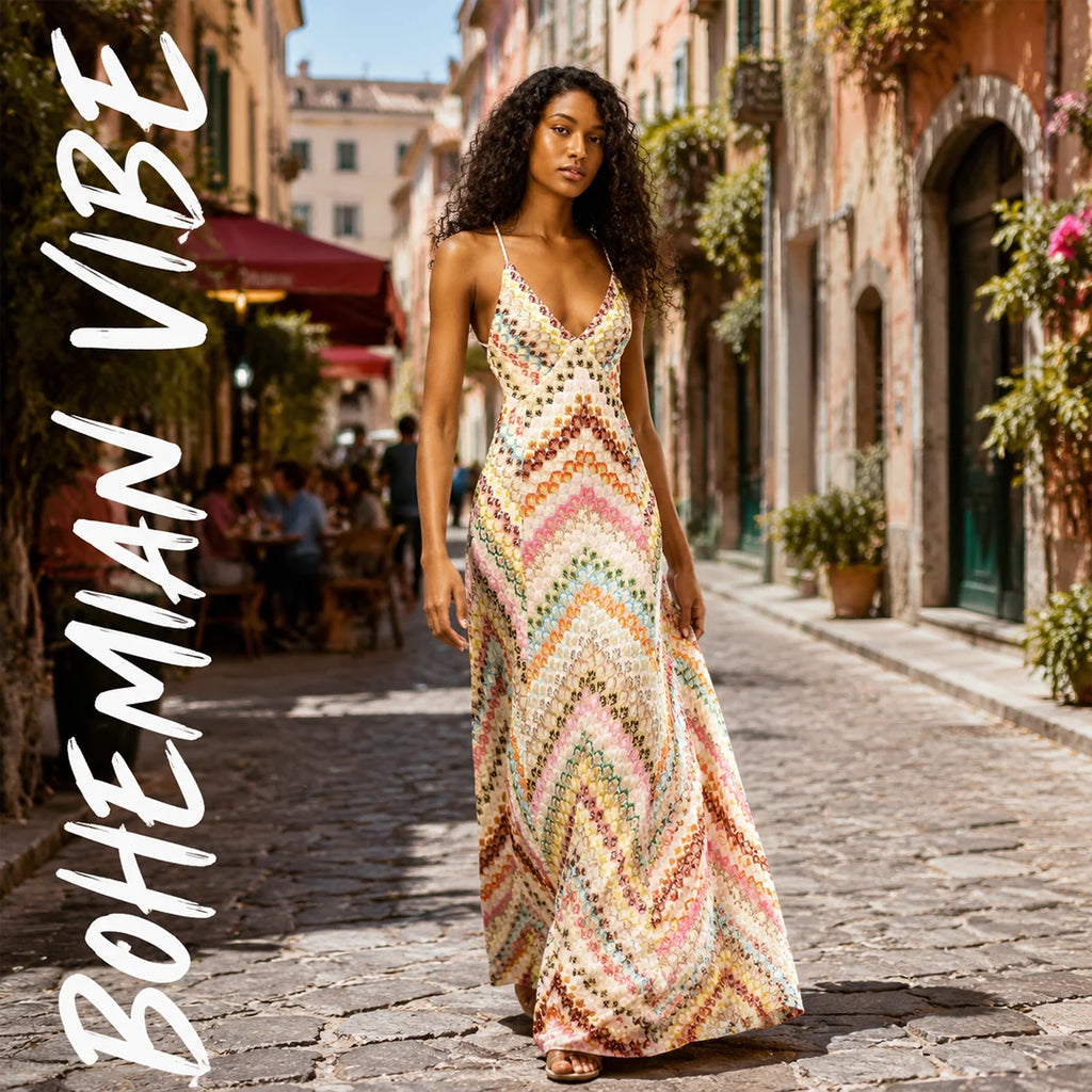 Women's Hand-Crochet Chevron Maxi Dress