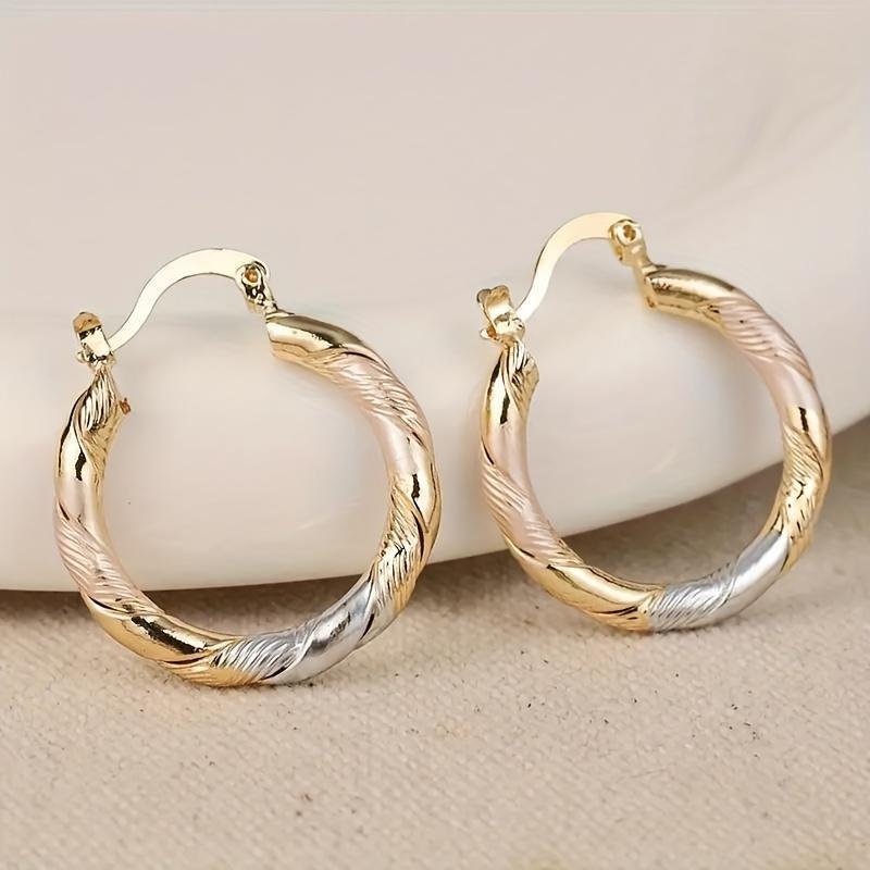 14K Gold Plated Twisted Round Hoop Earrings