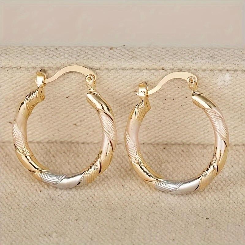 14K Gold Plated Twisted Round Hoop Earrings