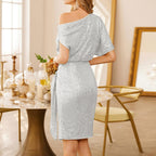 One Shoulder Sequin Ruched Cocktail Dress – Evening Party Glam | Oyese