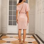One Shoulder Sequin Ruched Cocktail Dress – Evening Party Glam | Oyese