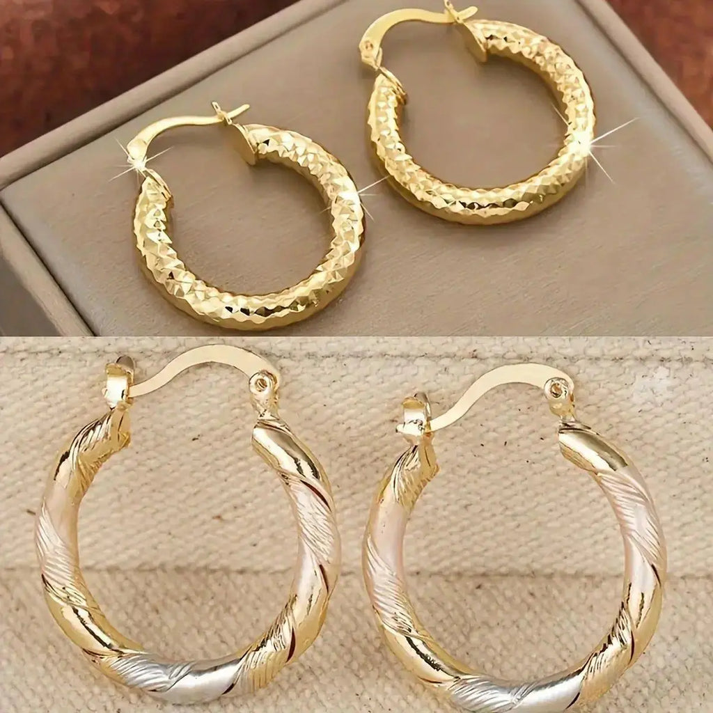 14K Gold Plated Twisted Round Hoop Earrings