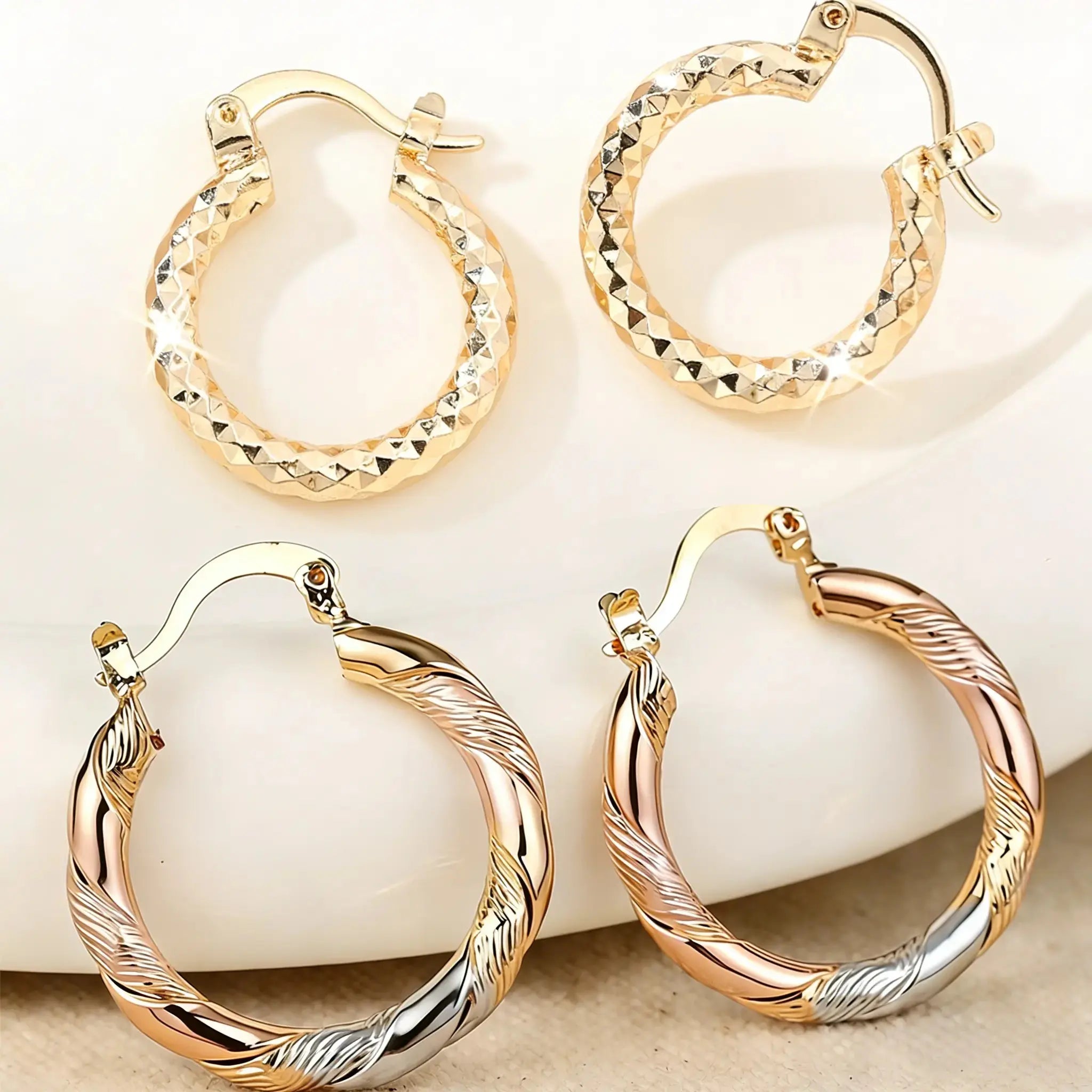 14K Gold Plated Twisted Round Hoop Earrings