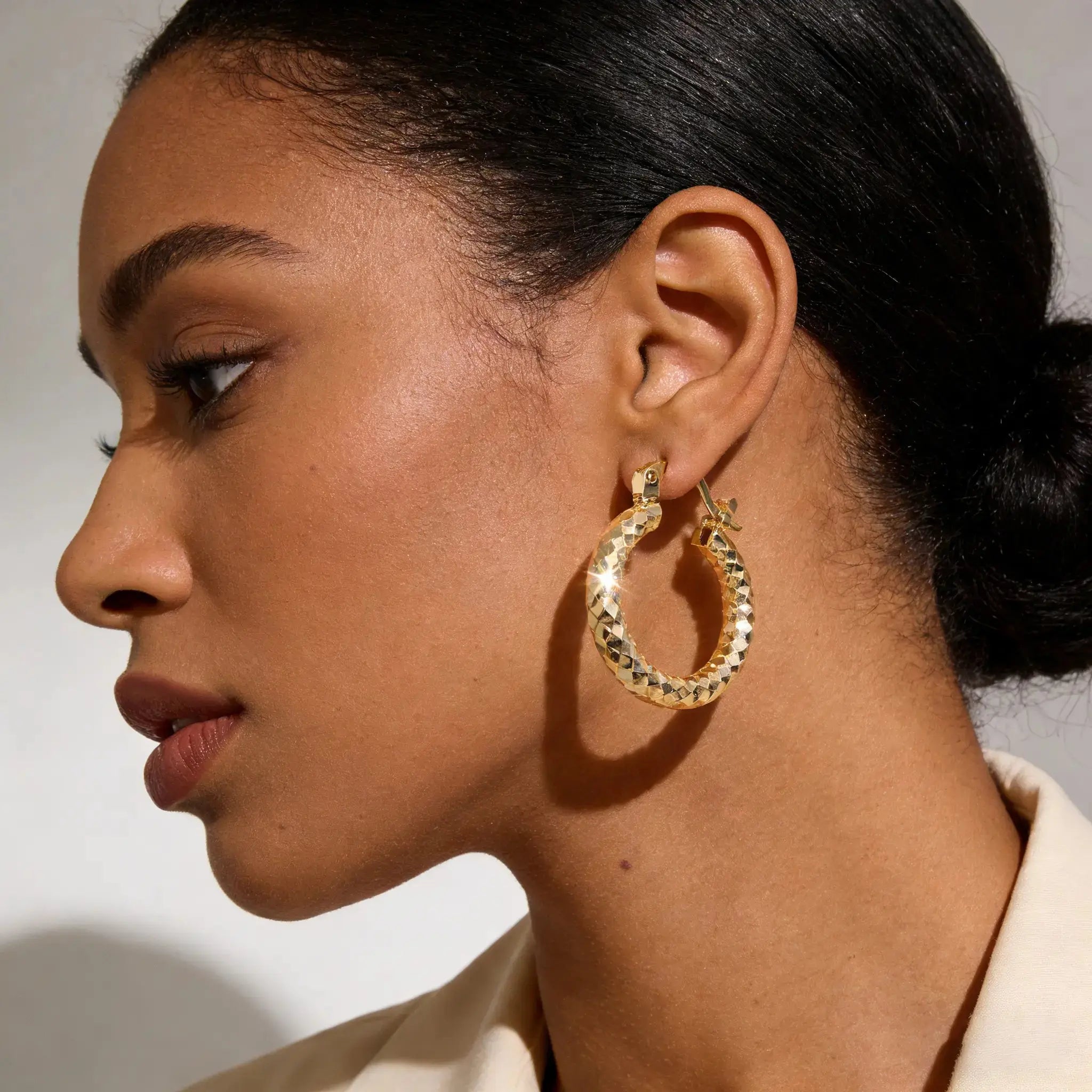 14K Gold Plated Twisted Round Hoop Earrings