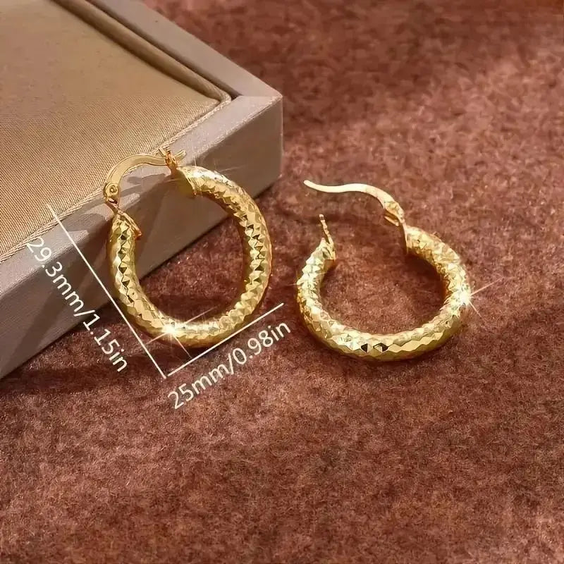 14K Gold Plated Twisted Round Hoop Earrings