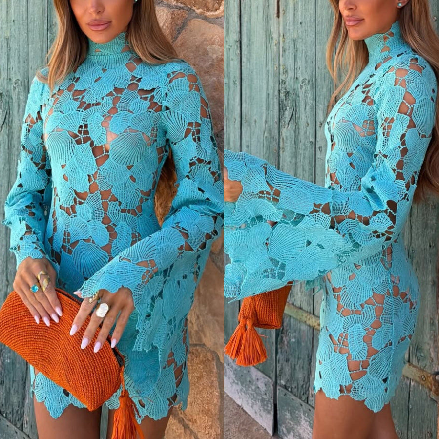 Romantic Floral Lace Mini Dress with Intricate