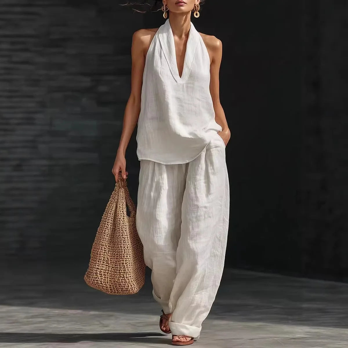 Women's 2-Piece Bamboo Linen Halter Set
