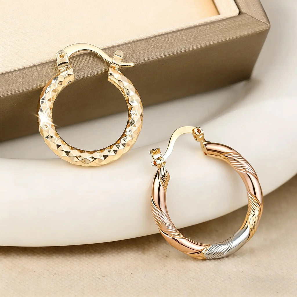 14K Gold Plated Twisted Round Hoop Earrings