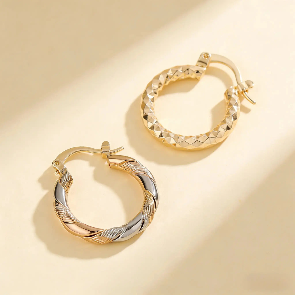 14K Gold Plated Twisted Round Hoop Earrings