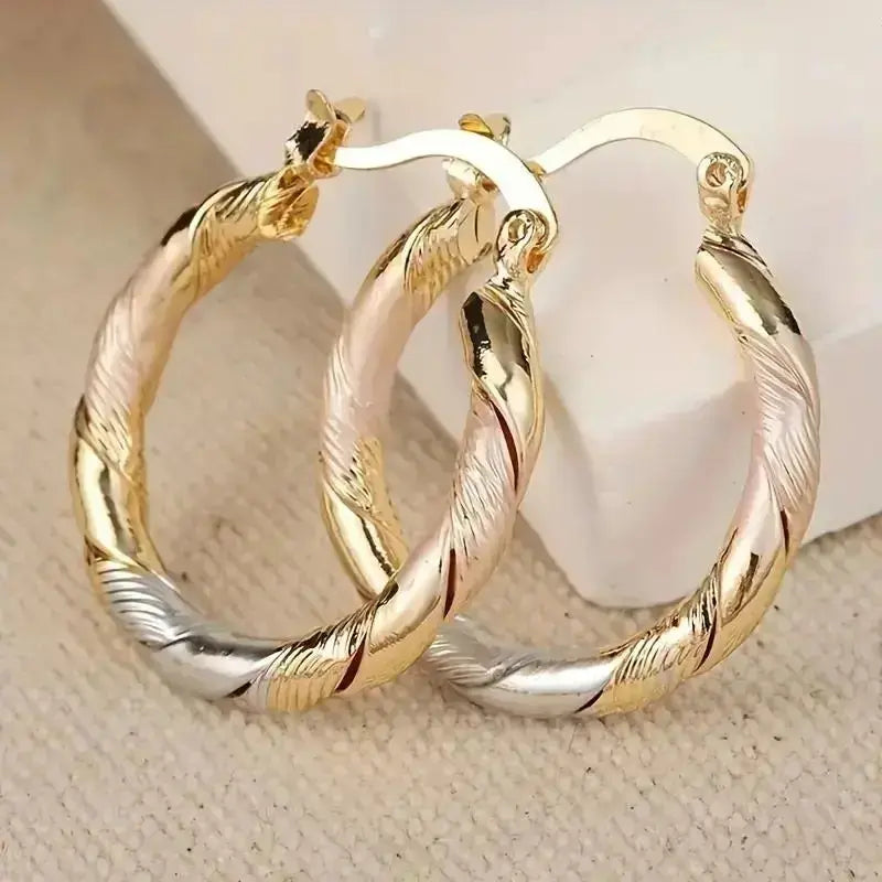 14K Gold Plated Twisted Round Hoop Earrings