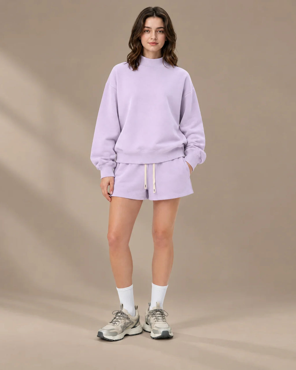Oversized Mock Neck Fleece-Lined Pullover Sweatshirt | Oyese