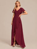 Double V-Neck Flutter Sleeve Flowy Slit Maxi Gown | Oyese