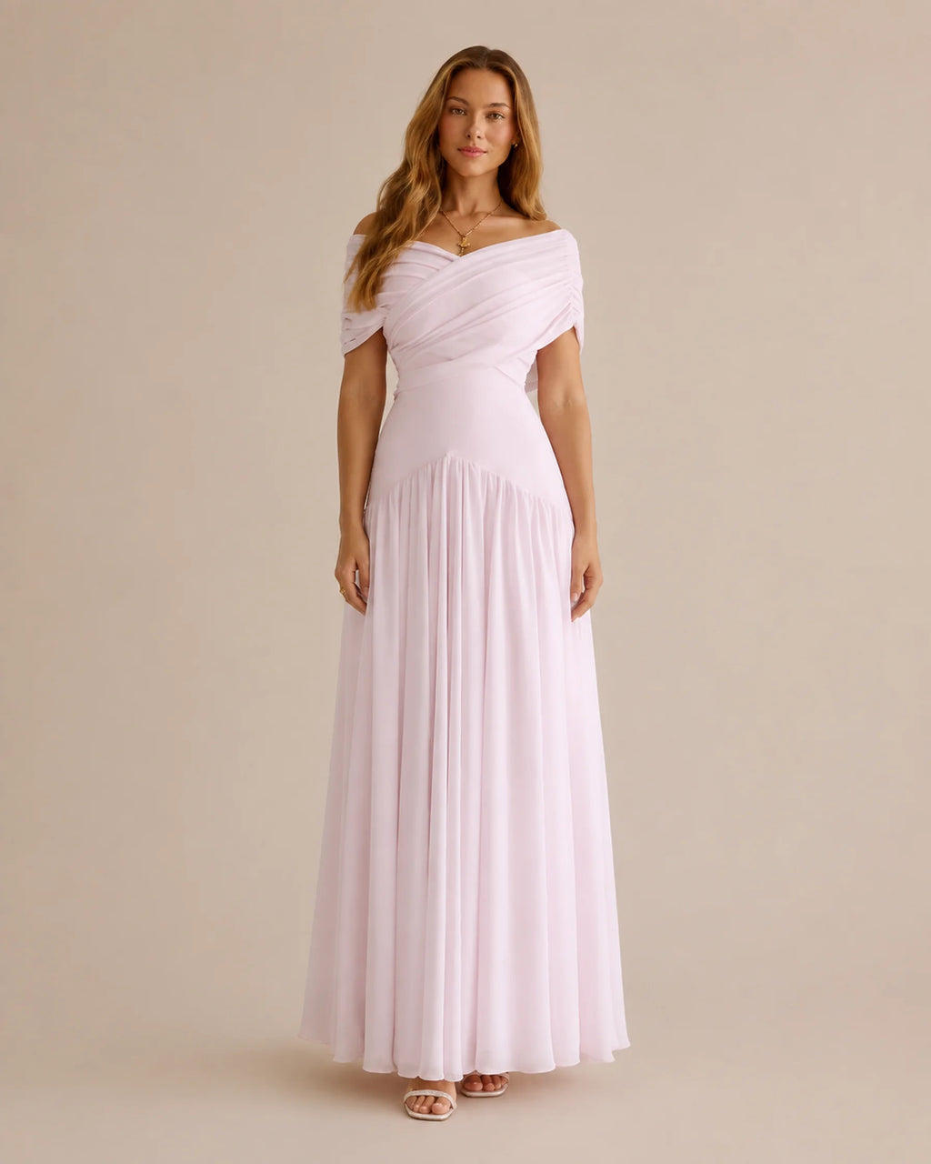 Off-Shoulder Cross Draped Pleated Maxi Dress – Grecian Formal Gown | Oyese