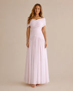 Off-Shoulder Cross Draped Pleated Maxi Dress – Grecian Formal Gown | Oyese