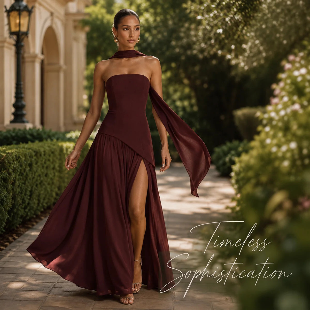 Women's Strapless Cape Halter Maxi Dress – Oyese