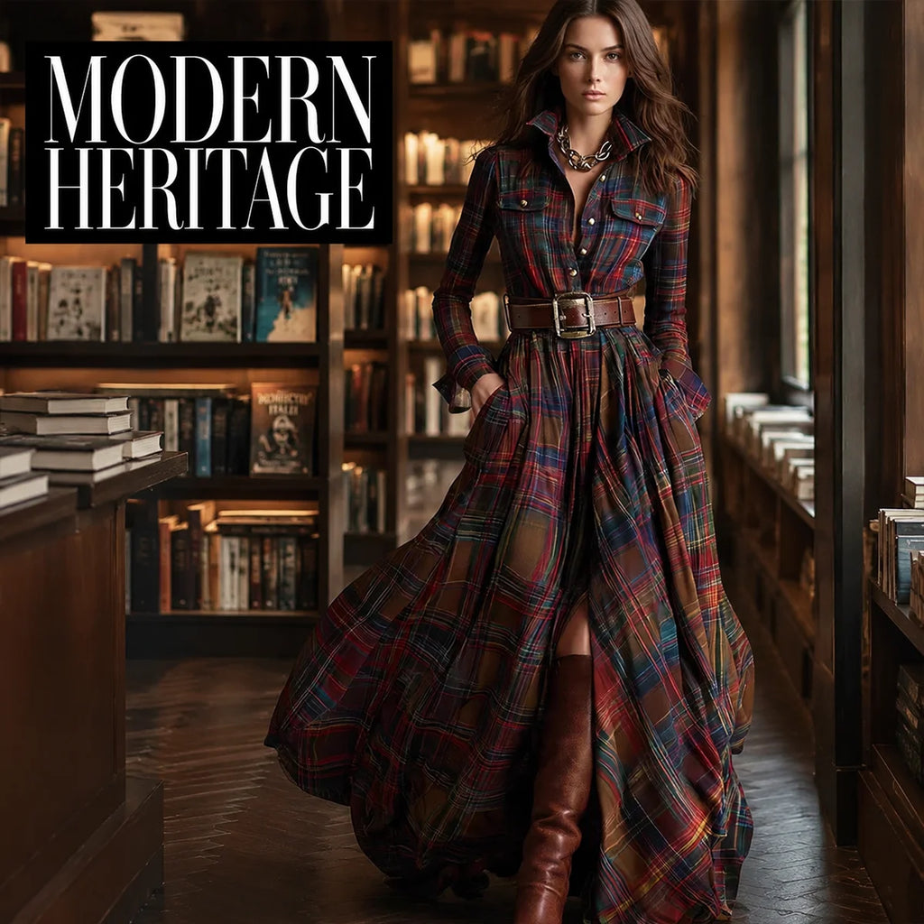 Women's Tartan Plaid Maxi Shirt Dress