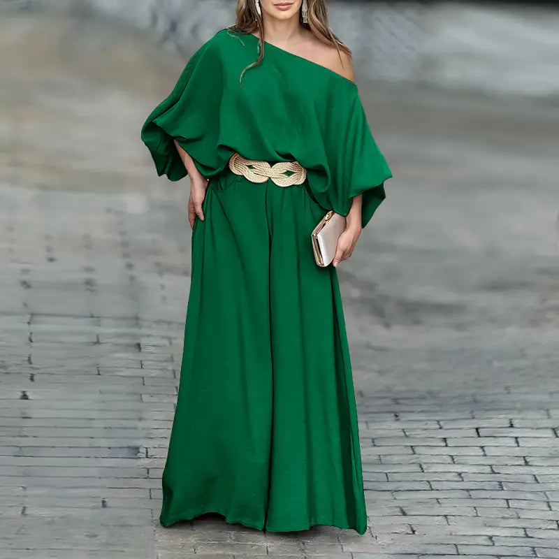 Satin Flow Off-Shoulder Two-Piece Set