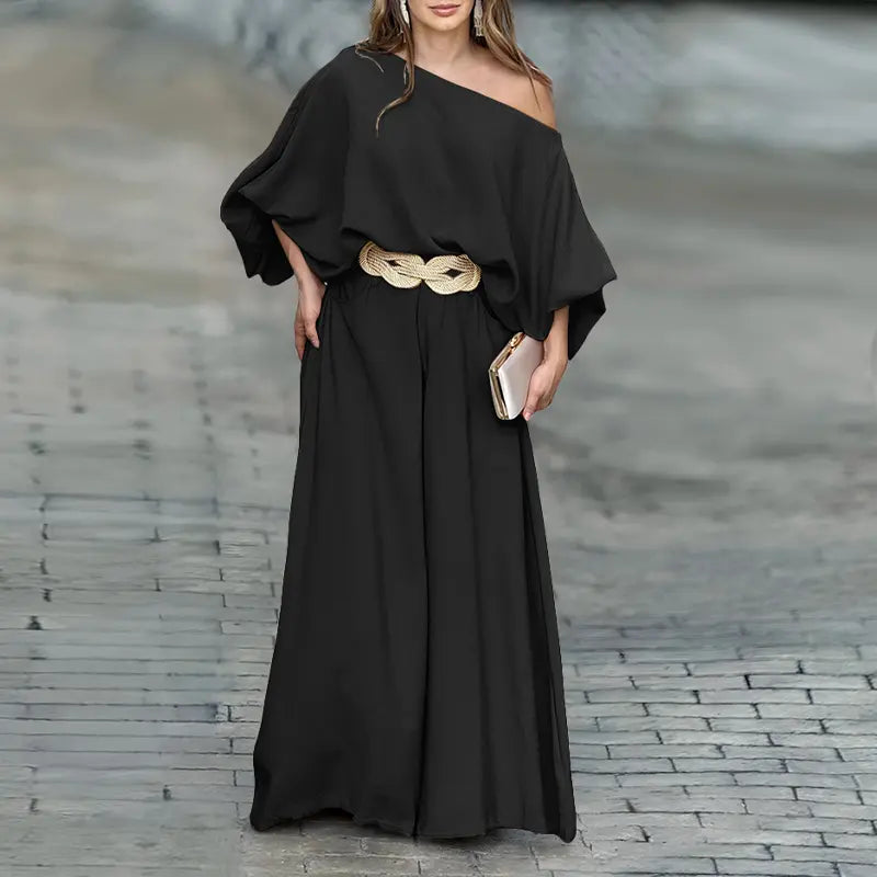 Satin Flow Off-Shoulder Two-Piece Set