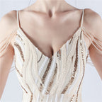 Spaghetti Strap Striped Sequin Mermaid Evening Gown | Oyese