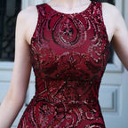 Art Deco Sequin Mermaid Evening Gown - Round Neck | Oyese